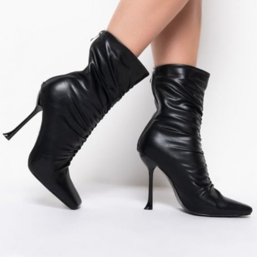 Xena Ruched: Square Toe Stiletto Heel Azalea Wang Bootie.7.5 - Picture 2 of 6